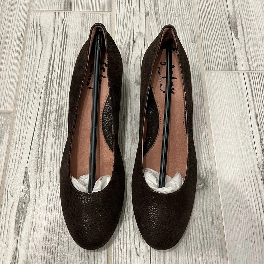NIB FSNY Brown Suede Gumdrop wedge shoe size 8.5